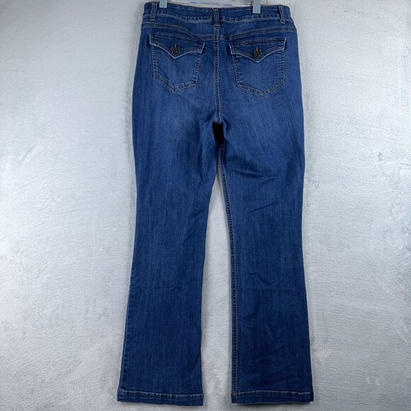 Time and Tru Bootcut Jeans Embroidered Pockets Womens Dark Tint Size 14 - Picture 2 of 11